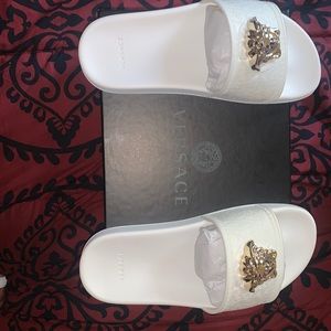 Brand new all white Versace slippers